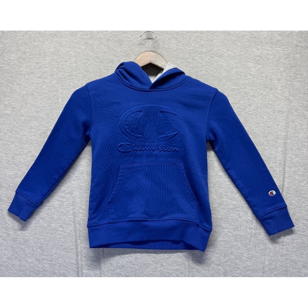 Champion Hoodie Boys XS (5/6) Royal Blue Embossed Script Logo Cotton Ribbed